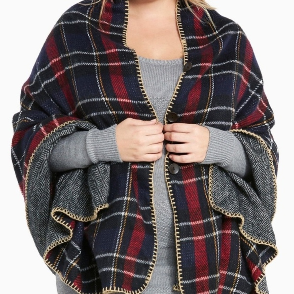 TORRID Wrap Shawl Plaid Blanket Cape Knit Poncho